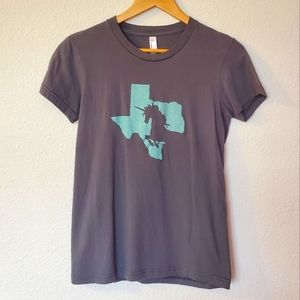 Gray Blue Texas Unicorn Austin T-Shirt American Apparel 100% Cotton Size XS